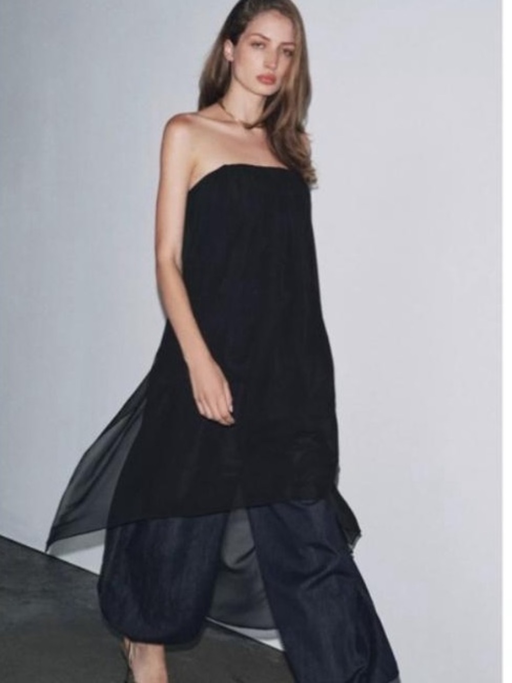 Zara Black Strapless Layered Tunic Top